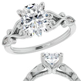 Oval Scroll Accent Engagement Ring with Milgrain