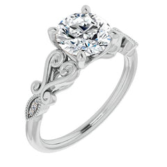 Round Scroll Accent Moissanite Engagement Ring