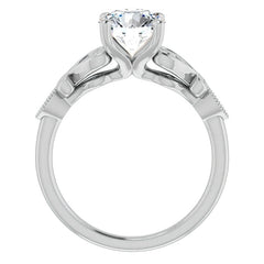 Round Scroll Accent Moissanite Engagement Ring