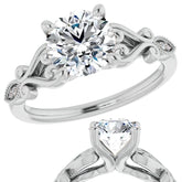 Round Scroll Accent Moissanite Engagement Ring