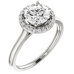 Round Petal Accent Halo Moissanite Engagement Ring