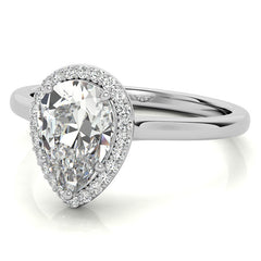 Pear Moissanite Petal Accent Halo Engagement Ring