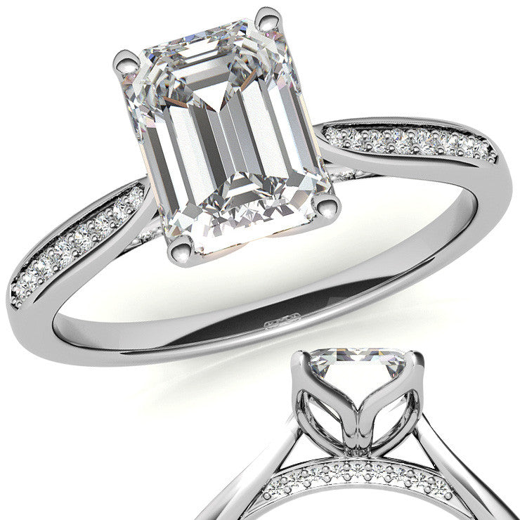 Emerald / Radiant cut Cathedral Engagement Ring