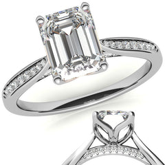 Emerald / Radiant cut Cathedral Engagement Ring