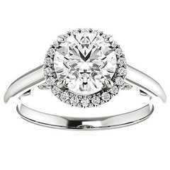 Round Halo Moissanite Engagement Ring with Scrolls