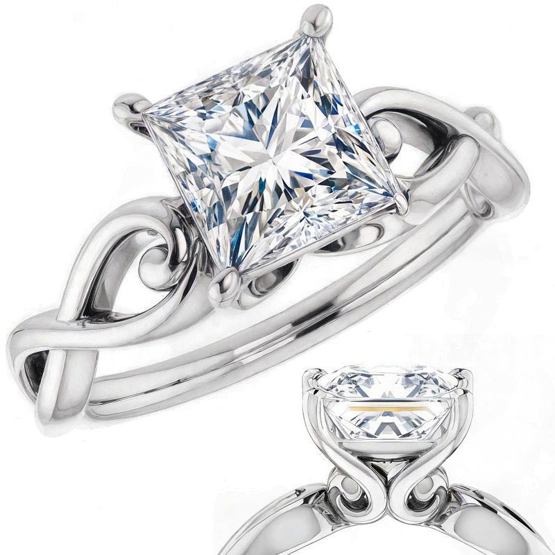 Princess Moissanite Twisted Scroll Solitaire Ring