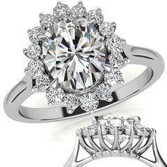 Oval Moissanite Snowflake Halo Ring