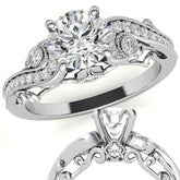 Antique Moissanite Engagement Ring with Milgrain Accents