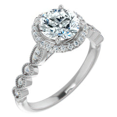 Round Scalloped Halo Engagement Ring
