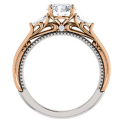 Round Moissanite Engagement Ring with Baguette Side Stones