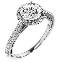 Round Moissanite Cathedral Engagement Ring with Halo