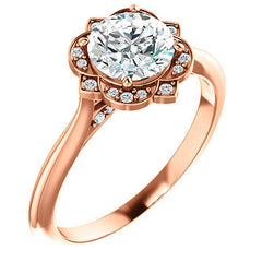 Round Moissanite Floral Halo Engagement Ring