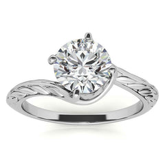 Round Brilliant Antique Etched Bypass Moissanite Solitaire Ring