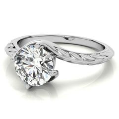 Round Brilliant Antique Etched Bypass Moissanite Solitaire Ring