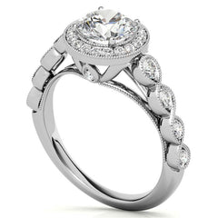 Round Brilliant Antique Cathedral Halo Moissanite Engagement Ring with