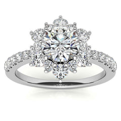 Round Brilliant Floral Halo Moissanite Engagement Ring