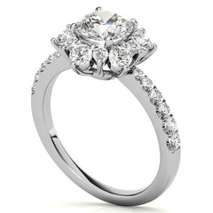 Round Brilliant Floral Halo Moissanite Engagement Ring