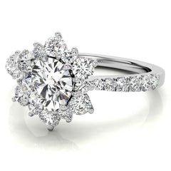 Round Brilliant Floral Halo Moissanite Engagement Ring