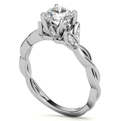 Round Brilliant Floral Twisted Design Moissanite Engagement Ring