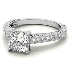 Princess cut Moissanite Antique Trellis Engagement Ring
