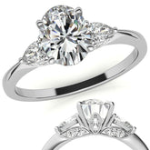 Oval and Pear Moissanite 3-Stone Floral Engagement Ring