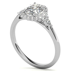 Oval and Pear Halo 3-Stone Moissanite Engagement Ring