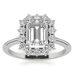 Emerald / Radiant & Round Brilliant Moissanite Halo Engagement Ring