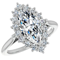 Marquise Cut Moissanite Halo Engagement Ring