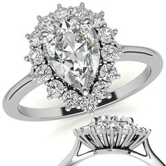 Pear Cut Moissanite Halo Engagement Ring