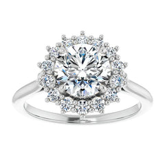 Round Brilliant Cut Halo Moissanite Engagement Ring
