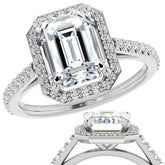 Emerald / Radiant Moissanite Petite Halo Engagement Ring