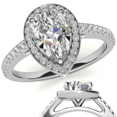 Pear Cut Moissanite Petite Halo Engagement Ring