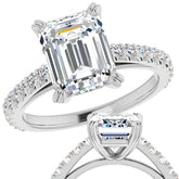 Emerald cut Moissanite Double Prong Cathedral Engagement Ring