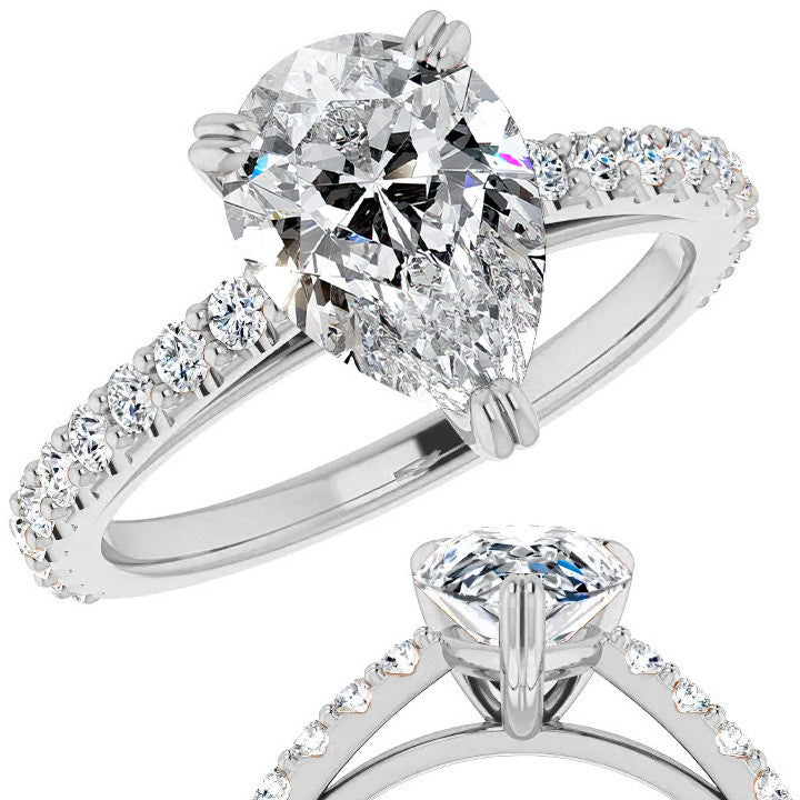Pear Cut Moissanite Double Prong Cathedral Engagement Ring