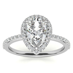 Pear Cut Moissanite Halo Engagement Ring