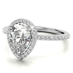 Pear Cut Moissanite Halo Engagement Ring