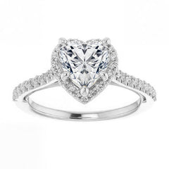 Heart shaped Moissanite Cathedral Halo Engagement Ring with Heart Accent