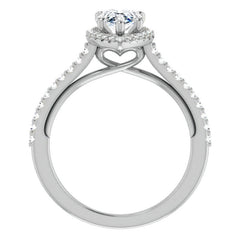 Pear Cathedral Halo Engagement Ring with Heart Accent