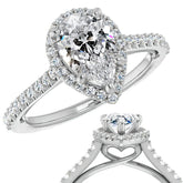 Pear Cathedral Halo Engagement Ring with Heart Accent