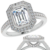 Emerald cut Moissanite Bezel Halo Engagement Ring
