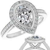 Pear Moissanite Bezel Set Halo Style Engagement Ring