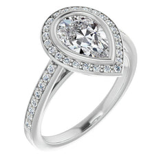 Pear Moissanite Bezel Set Halo Style Engagement Ring