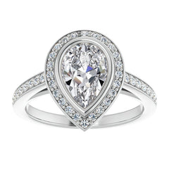 Pear Moissanite Bezel Set Halo Style Engagement Ring