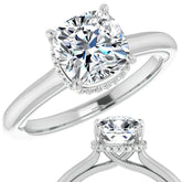 Cushion cut Moissanite Cathedral Solitaire Ring