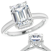 Emerald / Radiant cut Cathedral Solitaire Ring