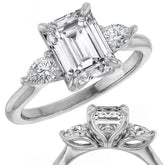 Emerald / Radiant and Pear Moissanite Engagement Ring