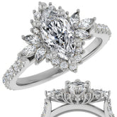 Marquise Halo Moissanite Cathedral Engagement Ring