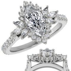 Marquise Halo Moissanite Cathedral Engagement Ring