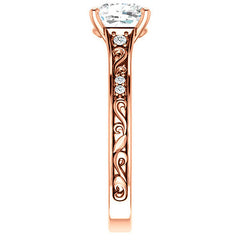 Cushion cut Moissanite Engagement Ring with Floral Accents