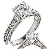 Cushion cut Moissanite Engagement Ring with Floral Accents